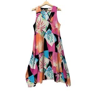 Natori Caftan Dress Size Medium Beach Swim Coverup Resort Pink Black Multicolor